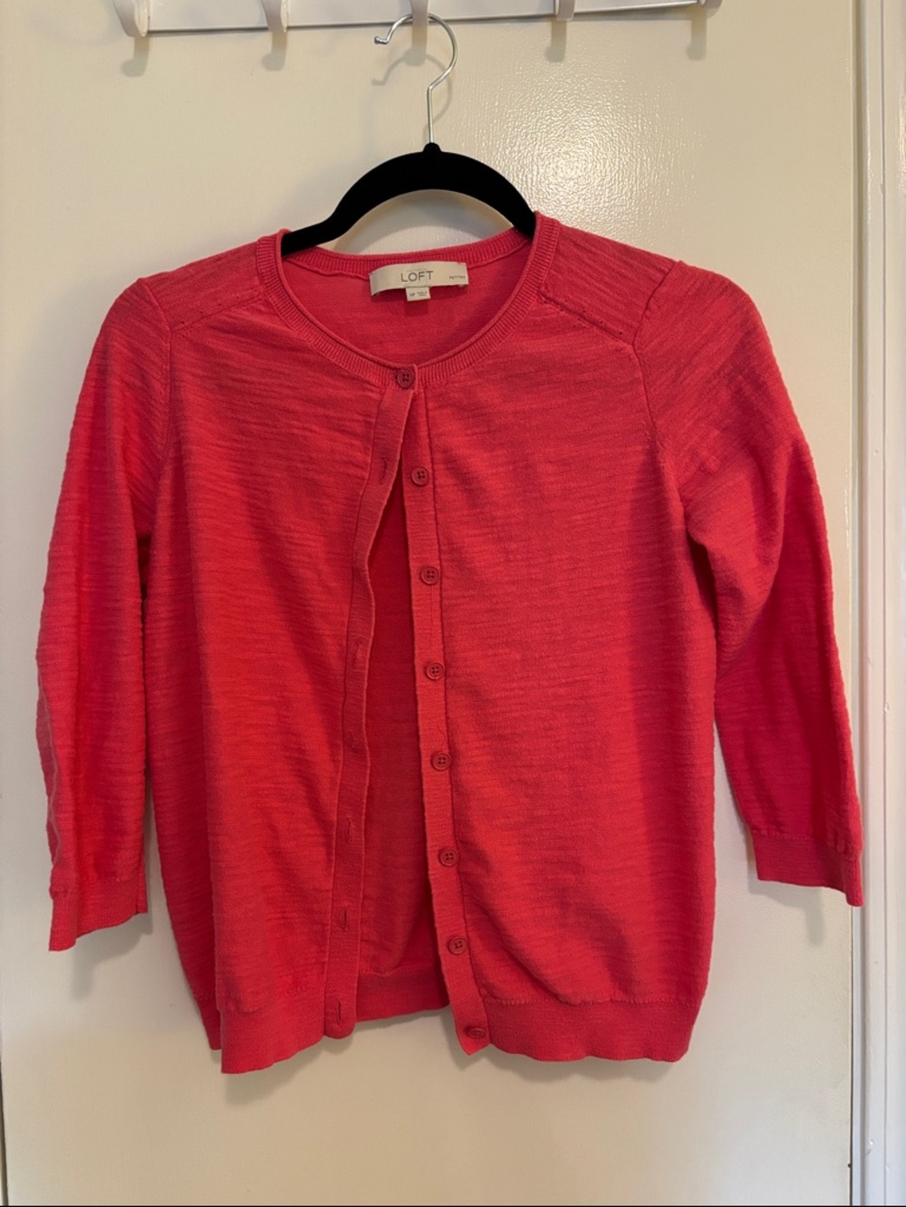 LOFT Coral Pink Button-Up Knit Cardigan